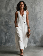 Women's Sleeveless Linen Midi Dress