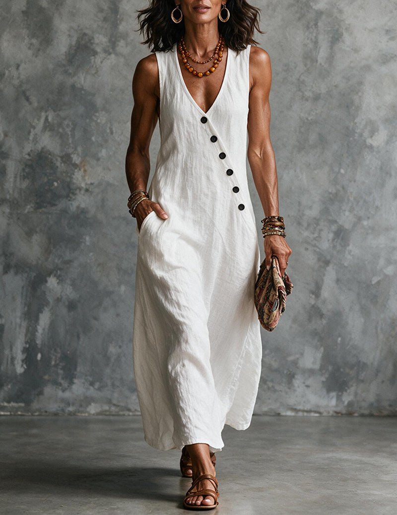 Women's Sleeveless Linen Midi Dress