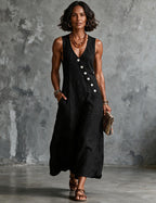 Women's Sleeveless Linen Midi Dress
