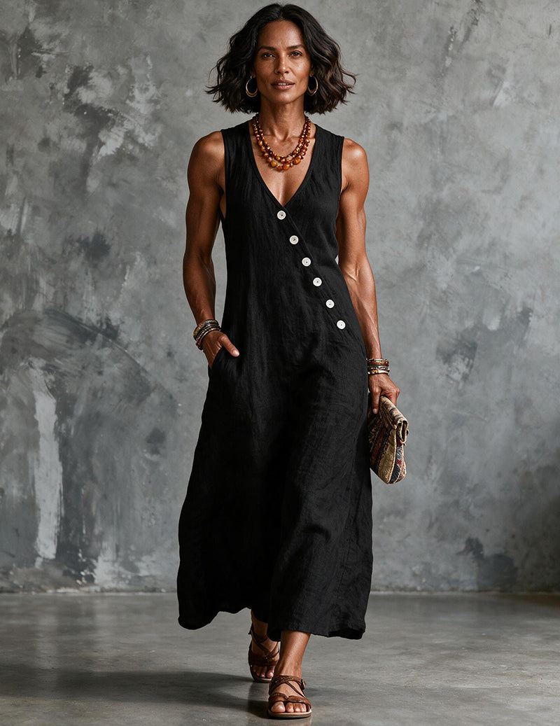 Women's Sleeveless Linen Midi Dress