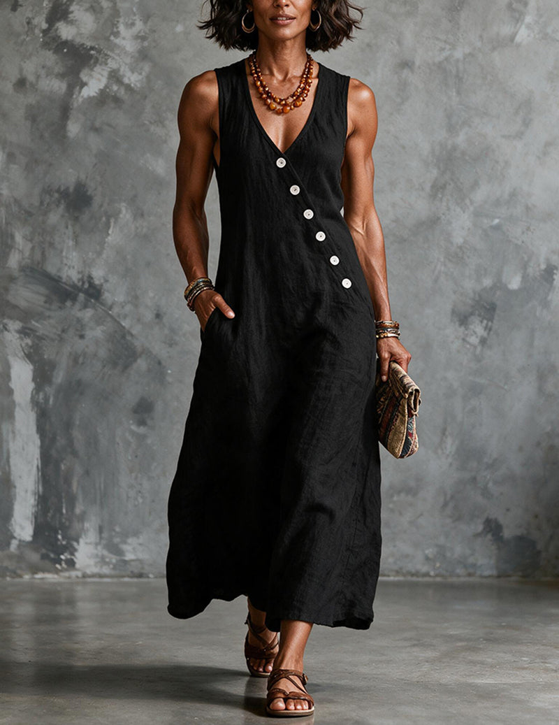 Women's Sleeveless Linen Midi Dress