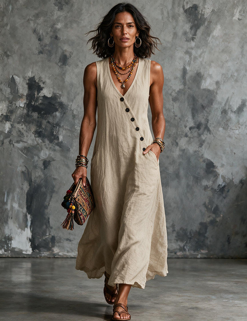 Women's Sleeveless Linen Midi Dress