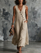 Women's Sleeveless Linen Midi Dress
