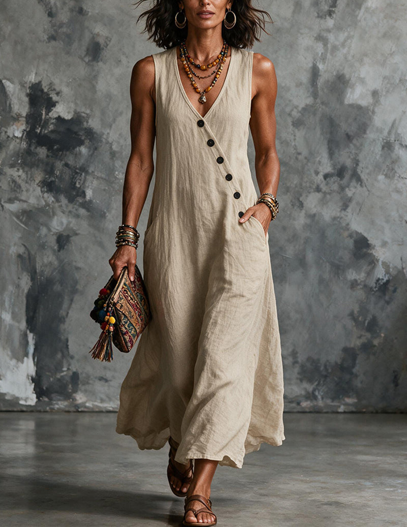 Women's Sleeveless Linen Midi Dress
