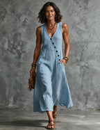 Women's Sleeveless Linen Midi Dress