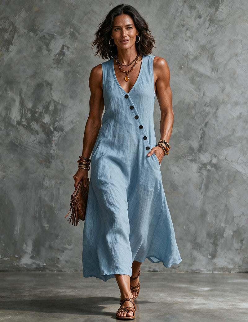 Women's Sleeveless Linen Midi Dress