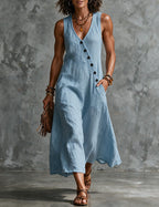 Women's Sleeveless Linen Midi Dress