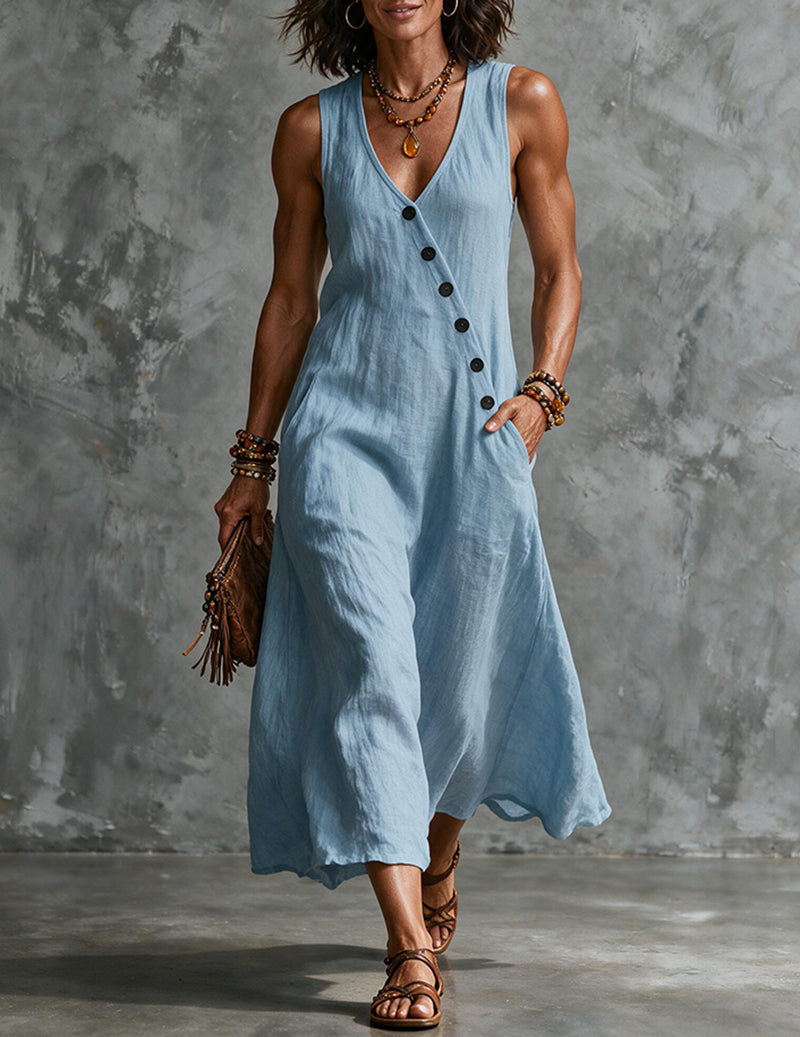 Women's Sleeveless Linen Midi Dress