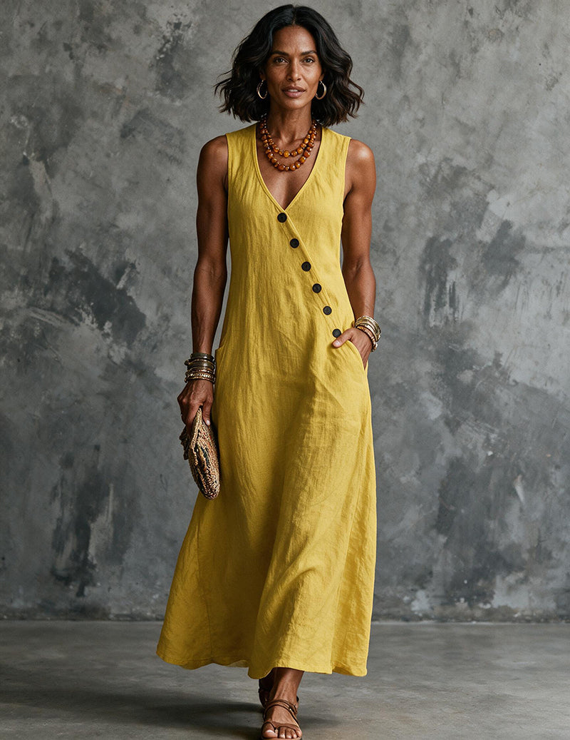 Women's Sleeveless Linen Midi Dress