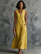 Women's Sleeveless Linen Midi Dress