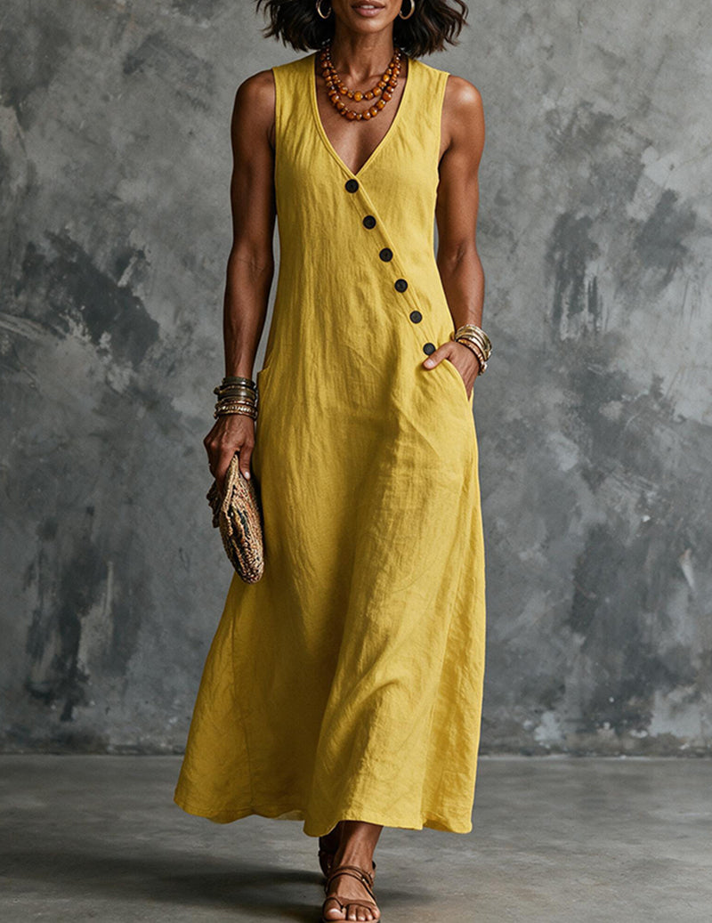 Women's Sleeveless Linen Midi Dress