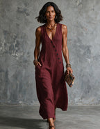 Women's Sleeveless Linen Midi Dress