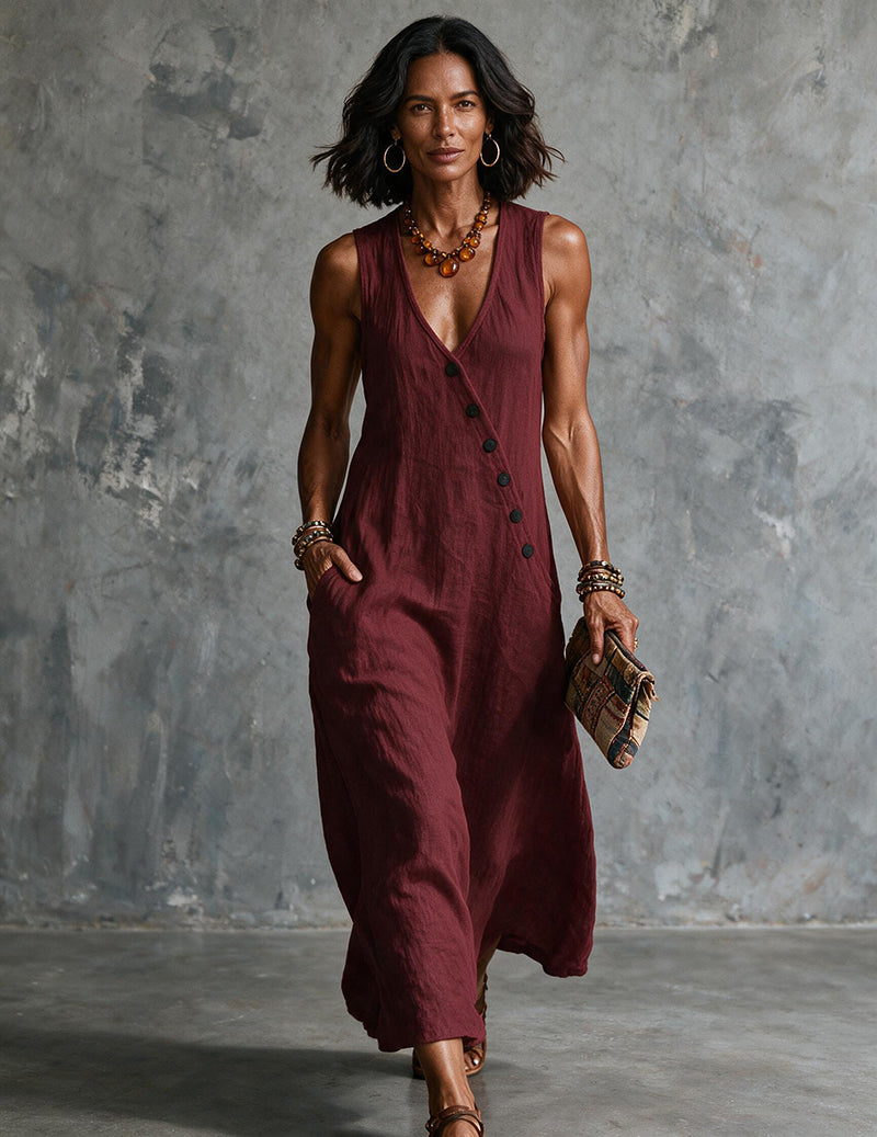 Women's Sleeveless Linen Midi Dress
