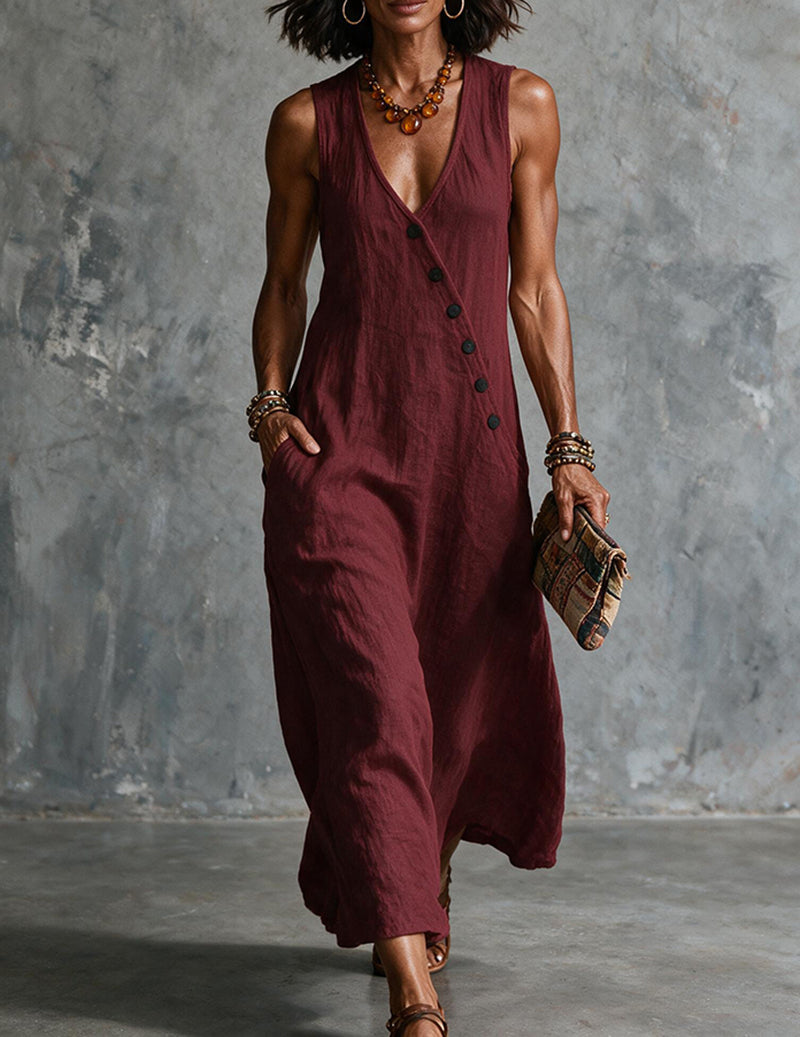 Women's Sleeveless Linen Midi Dress