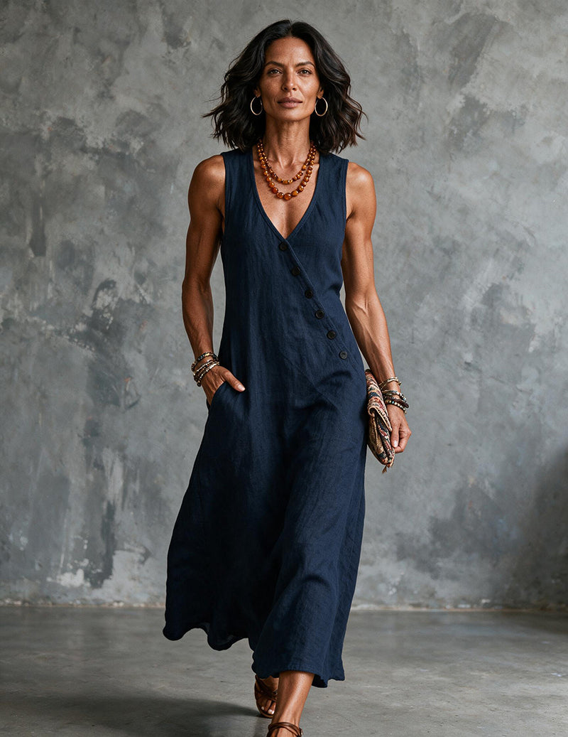 Women's Sleeveless Linen Midi Dress