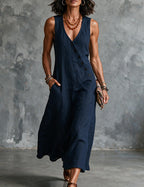 Women's Sleeveless Linen Midi Dress