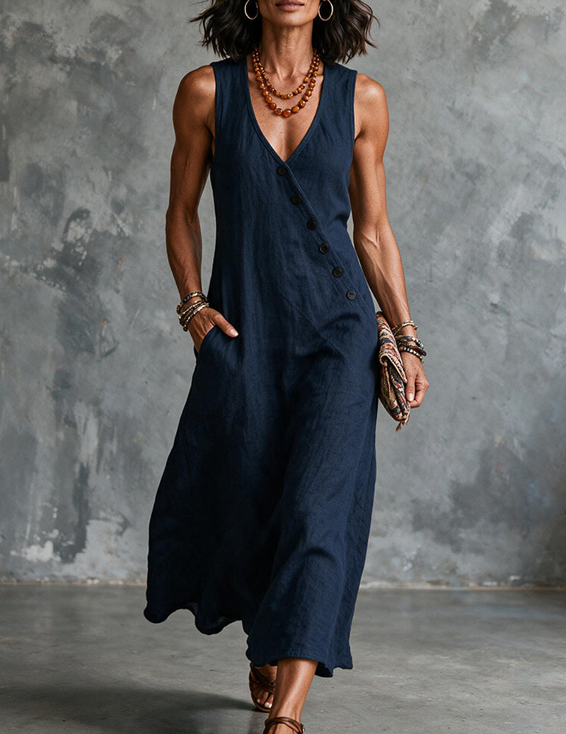 Women's Sleeveless Linen Midi Dress