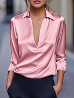 Women's Draped Collar Satin Top
