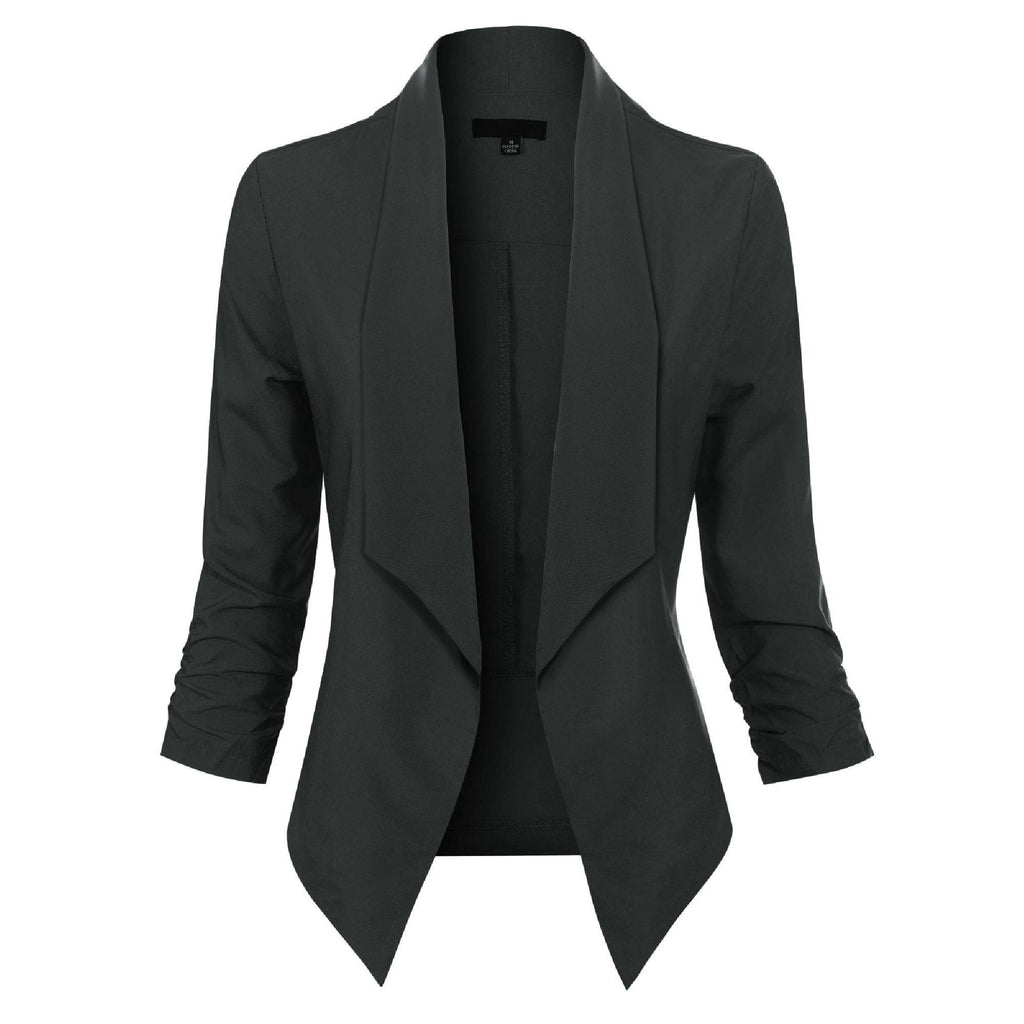 Women's Ruched-Sleeve Open-Front Blazer