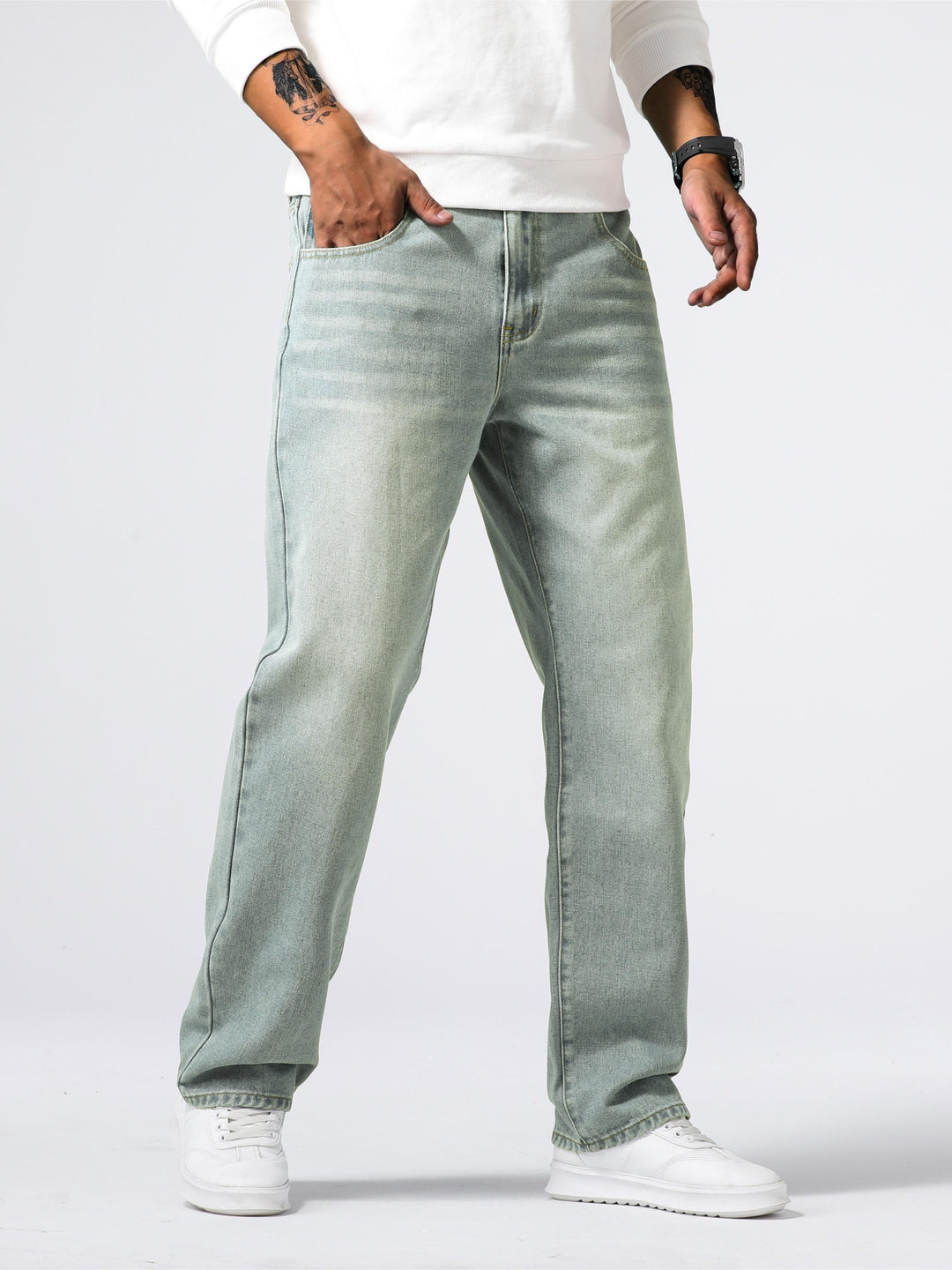 Men's Washed Straight Leg Denim