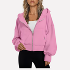 Women's Cropped Drawstring Zip Hoodie