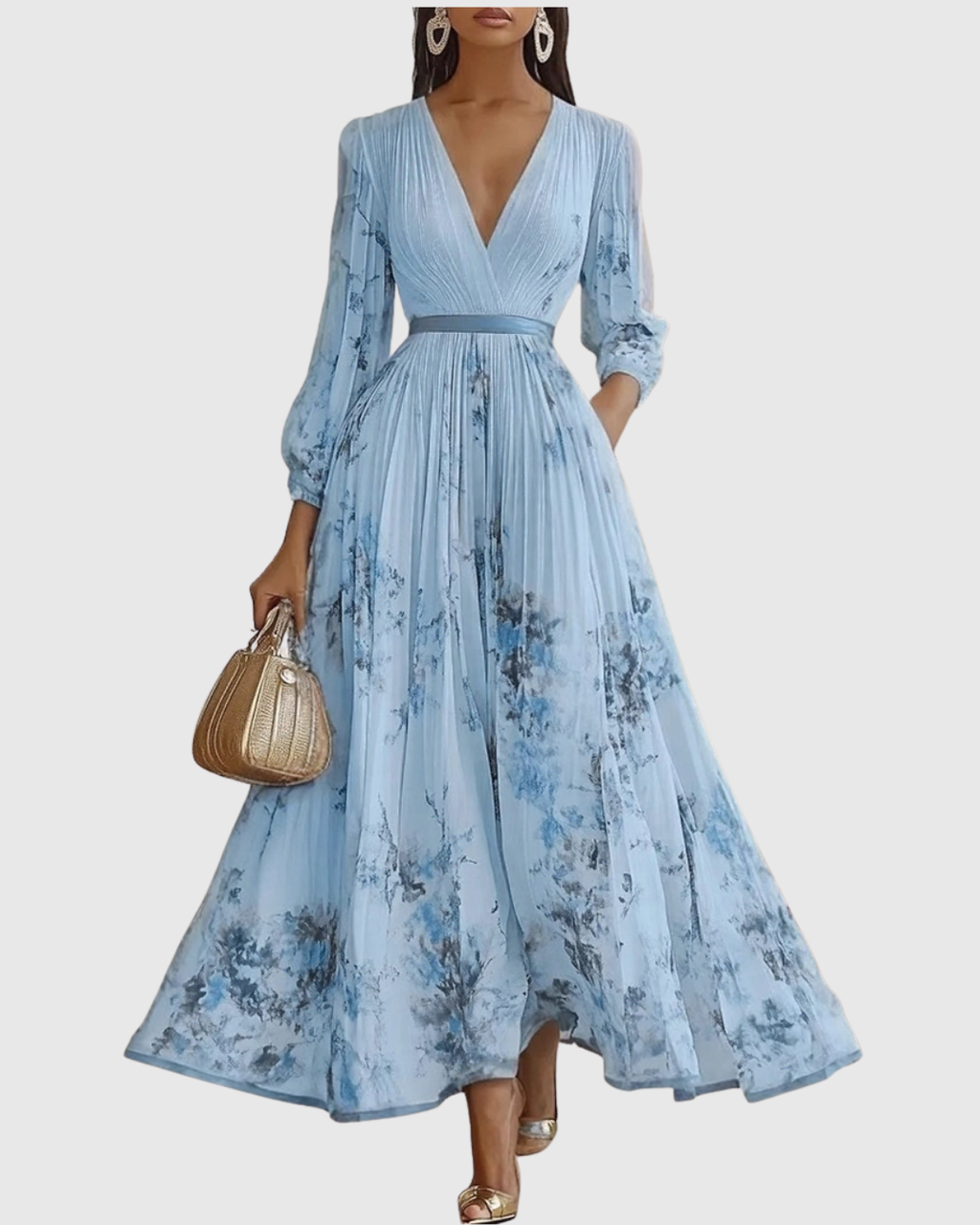Women's Pleated Ribbon-Tie Maxi Dress