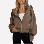 Women's Cropped Drawstring Zip Hoodie