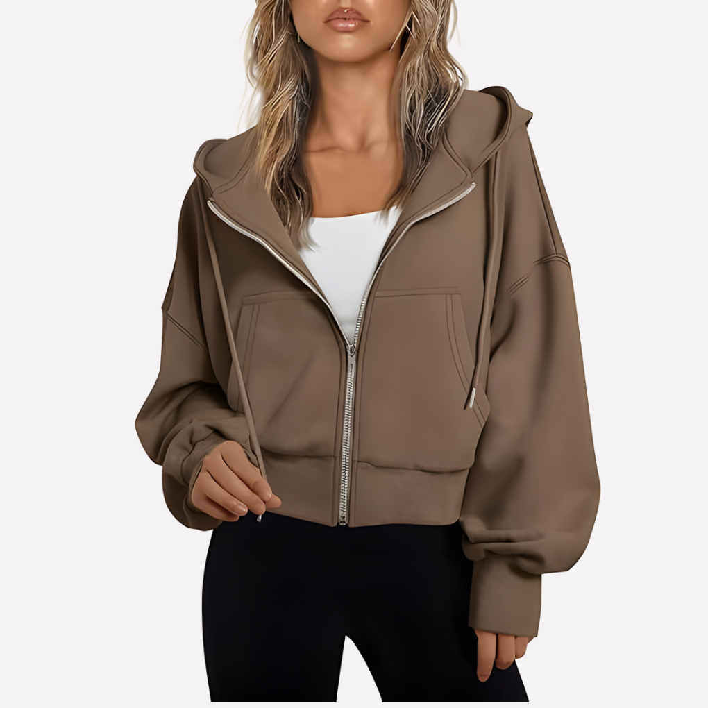 Women's Cropped Drawstring Zip Hoodie