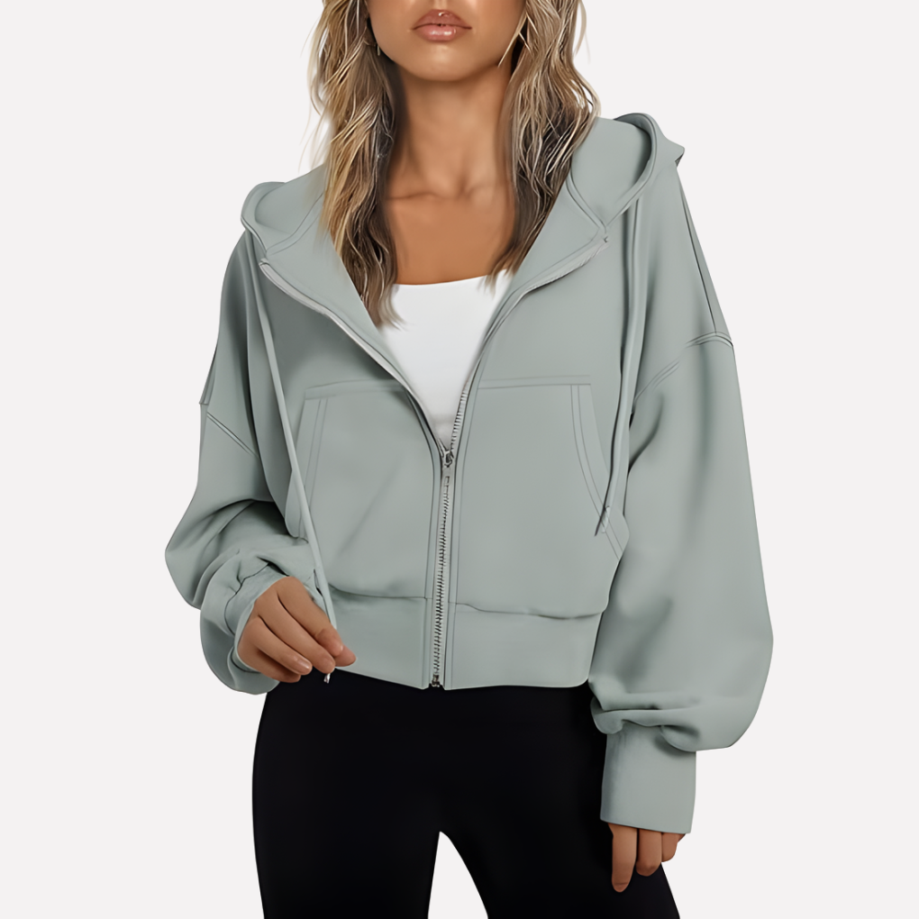 Women's Cropped Drawstring Zip Hoodie