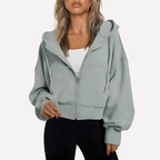 Women's Cropped Drawstring Zip Hoodie