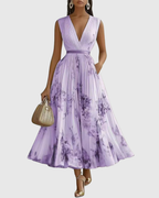 Women's Pleated Ribbon-Tie Maxi Dress