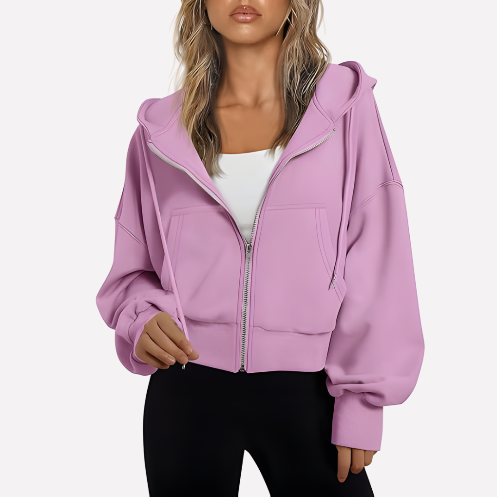 Women's Cropped Drawstring Zip Hoodie