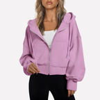Women's Cropped Drawstring Zip Hoodie