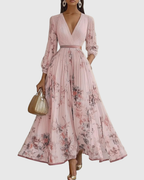 Women's Pleated Ribbon-Tie Maxi Dress