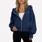 Women's Cropped Drawstring Zip Hoodie