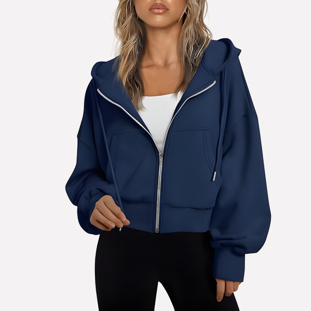 Women's Cropped Drawstring Zip Hoodie