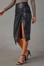 Women's Twisted Front Leather Skirt