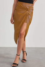 Women's Twisted Front Leather Skirt