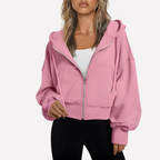 Women's Cropped Drawstring Zip Hoodie