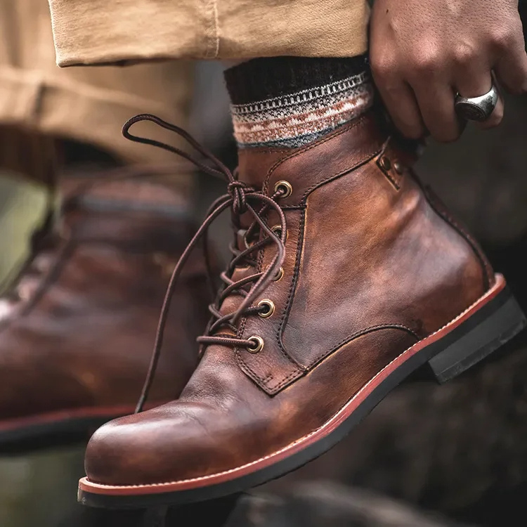 Men's Leather Look Lace Up Boots