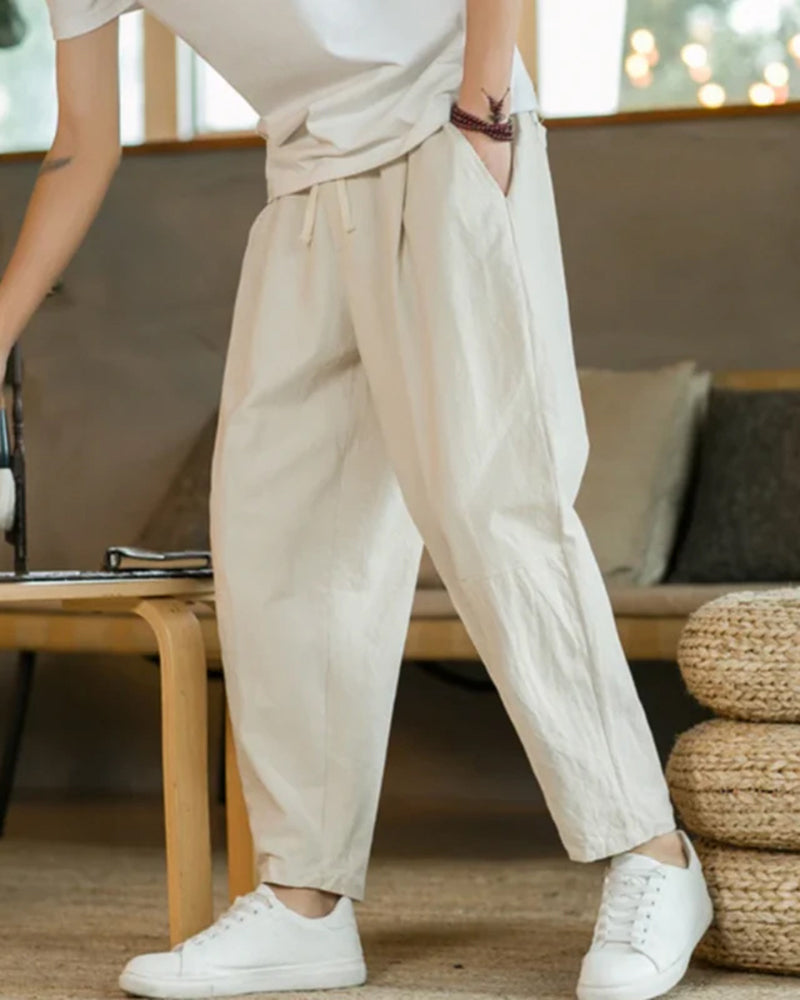 Men's Tapered Drawstring Cotton Trousers
