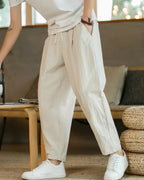 Men's Tapered Drawstring Cotton Trousers