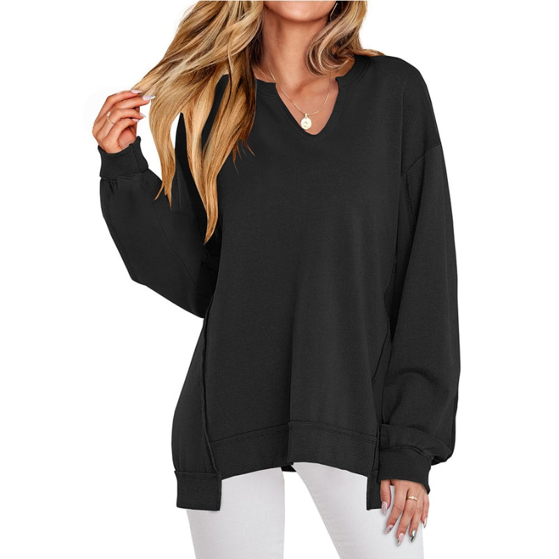 Women's Oversized V-Neck Tunic Sweatshirt