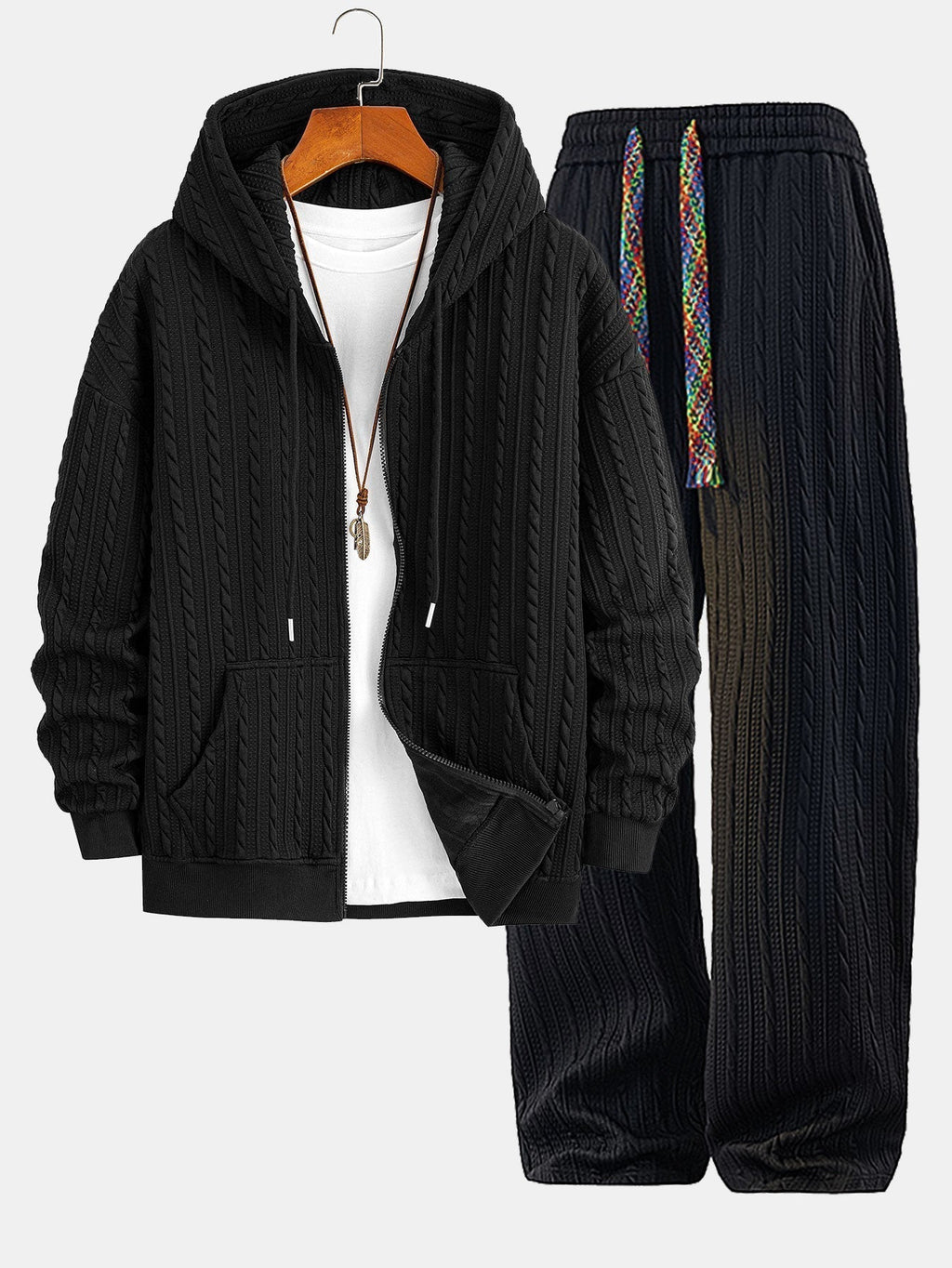 Men's Jacquard Zip Hoodie Tracksuit