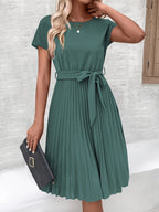 Women's Tie-Waist Pleated Midi Dress