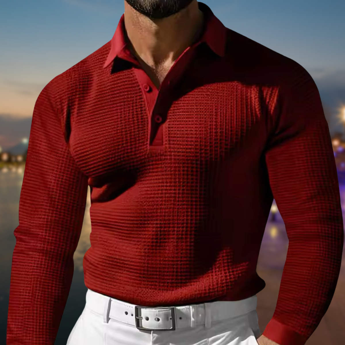 Men's Textured Placket Polo