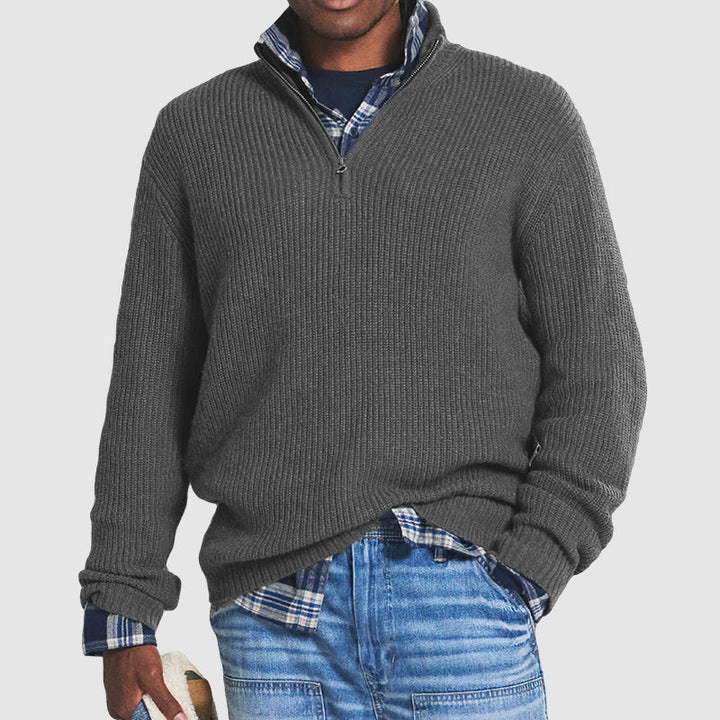 Men's Quarter Zip Ribbed Jumper