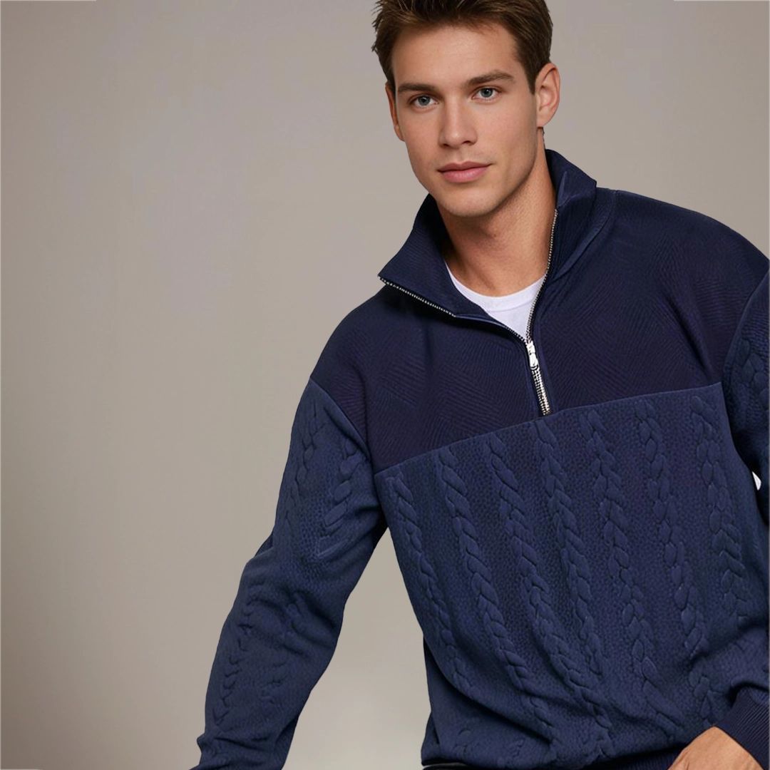 Men's Half Zip Cable Knit Jumper