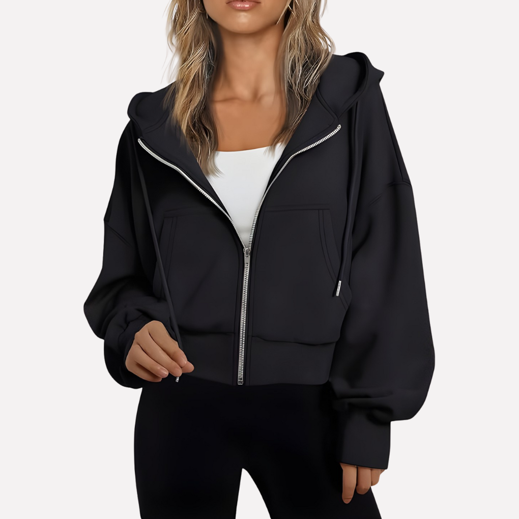 Women's Cropped Drawstring Zip Hoodie