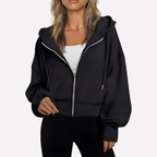 Women's Cropped Drawstring Zip Hoodie